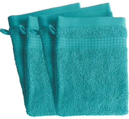Set di 4 guanti da bagno, 100% cotone, 450 GR/m2, blu turchese
