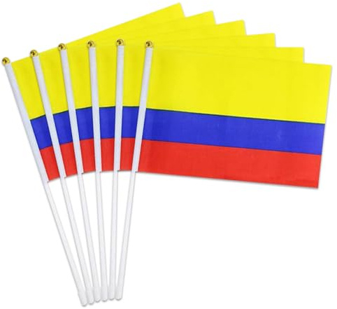 Bandera pequeña de Colombia, paquete de 12 mini banderas colombianas de mano para desfiles al aire libre, decoraciones patrióticas del 4 de julio (Colombia)