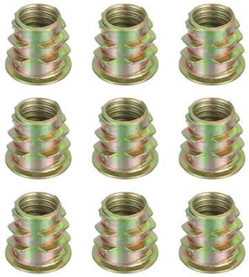 sourcing map 9 Pcs Threaded Inserts for Wood, Zinc Alloy M10 Thread Inserts Nuts Hex Socket Drive Screw 15mm Length for Furniture, Cabinet, Tables and Chairs
