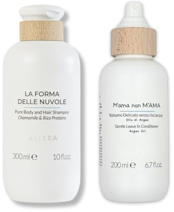 Alisèa Parma, Routine Capelli con Balsamo Delicato senza risciacquo formulato per districare co e La Forma delle Nuvole, Bagno Shampoo Naturale per corpo e capelli con Estratto biologico di Camomilla