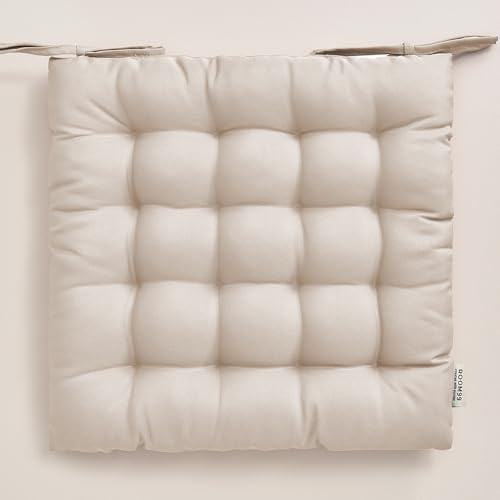 ROOM99 Aura Stuhlkisse 40 x 40 x 4,5 cm Sitzkisse Sitzpolster mit bändern Zierkissen Stuhl Boden Bodenkissen Kissen Outdoor Indoor Wohnzimmer Hellbeige, 1 Stück