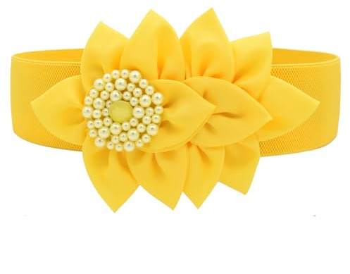 TeeYee Damen Elastisch Taillengürtel Große Blumen Decor Boho Breite Gürtel | Elastisch Tailleband,Women Elastic Belt,Renaissance Gürtel