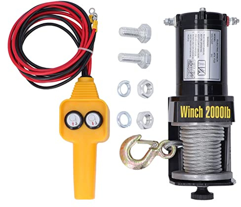 Holigie Electric Winch Kit 2000lbs de alambre de acero Terminal de núcleos de cobre Terminal Electric con gancho de acero de aleación 24V