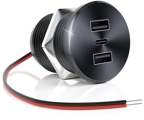 72W RV USB Outlet All-Aluminum 12V/24V 3 Charging Ports, GIBBAB 36W PD3.0 Type-C+2 18W QC3.0 Fast Charging Socket, Recessed Mount Car Charger Cigarette Lighter Replacement for Camper Trailer Boat Van