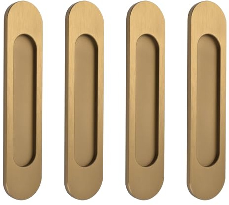 MOROBOR Tiradores ovalados autoadhesivos para puerta corrediza, 4 unidades, aleación de aluminio, empotrables, sin perforaciones, para puerta corrediza de granero, armario, cajón, armario (bronce