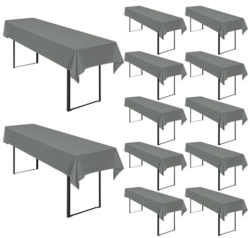12Stück Biertisch Tischdecke Dunkelgrau für Biertisch, 250 x 100cm | Biertisch Cover Universell für 50 cm und 70 cm Biertisch, Waschbar Polyester Rechteckige Tischdecke für Partys im Freien