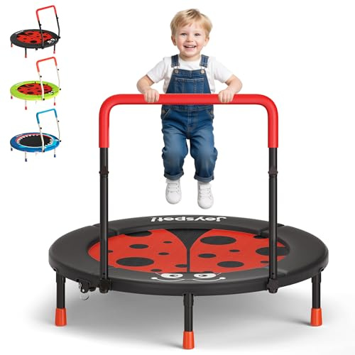 JOY SPOT! Trampolin Kinder Indoor Outdoor, Ø91cm Mini Trampolin mit Verstellbarer Haltegriff, Faltbares Kindertrampolin bis 45 kg, Fitness Rebounder mit Sicherheitspolster für Kleinkind 3-12