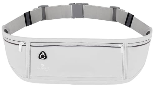 QZLSAYSL Running Belt, Waist Pack Ultra Light Fitness Belt Water Resistant Waist Bag for Women Men, Fits Smartphone up to 6.9 inch for iPhone 15 Pro Max/14/13 Pro/12/11 Plus (Grey)
