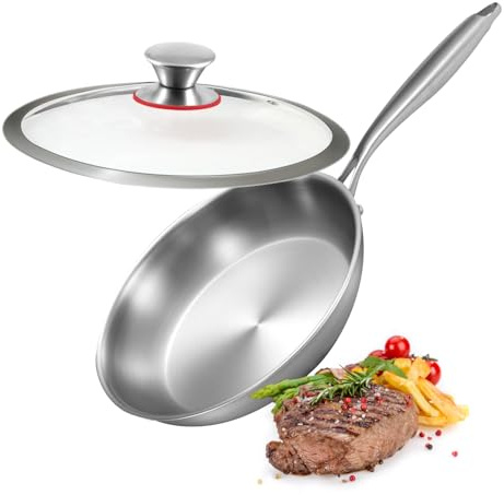 bluaqua Edelstahlpfanne 28cm mit Deckel,Stainless Steel Pan