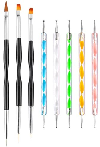 Set di 8 pennelli per unghie, a doppia estremità, per nail art, in acrilico, per unghie in gel UV, per nail art
