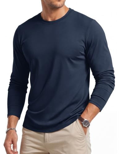 Cavva Men's Long Sleeve T Shirt Cotton Plain Tshirts Crew Neck Casual Tops | Classic crew neck long sleeve t-shirt, solid color, breathable cotton fabric, versatile basic tops for men casual daily wear