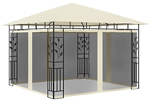 Pavillon mit Moskitonetz 3x3x2,73 m Creme, 180 g/m² Polyester Stoff, Robuster Outdoor Garten Pavillon mit Insektenschutz