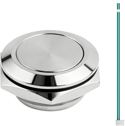 Pulsador Interruptor de Acero Inoxidable Ultraplano IP67 – Interruptor Superficie Pequeño Ø19mm 12V, Pulsador Eléctrico Exterior Decorativo, Ideal para Puerta de Casa y Equipos Electrónicos