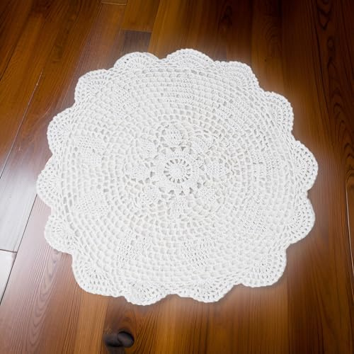 Runde Spitzen-Tischdecke aus Baumwolle, 40 cm Durchmesser, Vintage-Stil, gehäkelt, für Esstisch, Café, Geschäft, Restaurant oder Heimdekoration, Weiß oder Beige (weiß)