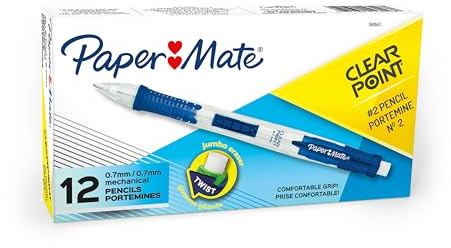 Paper Mate Clearpoint Mechanical Pencils, 0.7mm HB #2 Lead, Blue Barrels, 12 Count - Teacher Supplies, Journaling, Note Taking