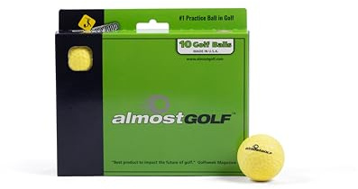 ALMOSTGOLF Limited Flight Practice - Pelotas de Golf de Espuma, Giro Realista, trayectoria y Entrenamiento de precisión, Paquete de 10, Color Amarillo de Alta Visibilidad