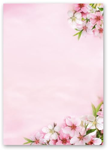 DIN A5 motivpapper brevpapper PFIRSIKBLOMMOR 100 ark, 90 g/m²