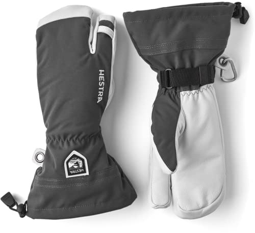 Hestra Mens and Womes Ski Gloves: Army Leather 3-Finger Winter Mitten, Grey, 8
