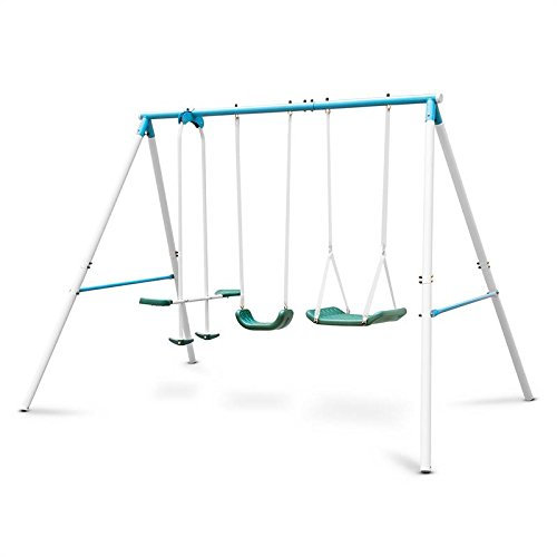 oneConcept Olav - Altalena per Bambini, Altalena da Giardino, Dondolo per Bambini, Massimo 4 Bambini alla Volta, Strttura in Acciaio, 4 Picchetti Incusi, Portata Max. 120 kg, Colore Blu/Bianco