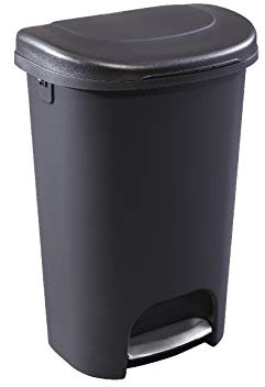 Rubbermaid - Contenitore dei rifiuti classico premium da 50 litri, con coperchio e pedale in acciaio inox, colore nero, per cucina, casa, garage, ufficio