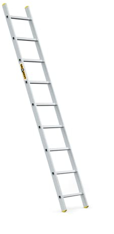 DRABEST Pro Serie Escalera de Mano Escalera de Aluminio de 9 peldaños con Ganchos, Capacidad de Carga de 150 kg, Patas Antideslizantes, Peso Ligero, Resistente a la corrosión, EN131