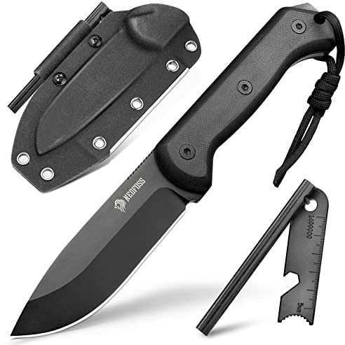 NedFoss SEAL BK Outdoor Messer feststehend, 10.5cm Full Tang Survival Messer mit 10cm Feuerstahl & Schärfer, Bushcraft Messer mit G10 Griff & Kydex holster, Jagdmesser, Schnitzmesser, Angelmesser