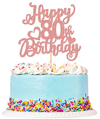 Blumomon 3 Pcs Rose Gold Happy 80th Birthday Cake Topper Glitter Happy 80 Cupcake Topper Cheers to 80th Fabulous Cake Decoration for 80th Birthday Party Decoration Supplies
