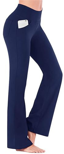 Lancry Wide Leg Trousers for Women, Stretch Flared Leggings with Pockets, High Waist Casual Bootcut Yoga Pants for Workout Dance 14 Navy Blue