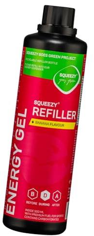 Squeezy Energy Gel Refiller (Banane) 500 ml - Sport Energy Gel für schnelle & dauerhafte Energie bei maximaler Verträglichkeit beim Laufen, Radsport, Marathon & Co.