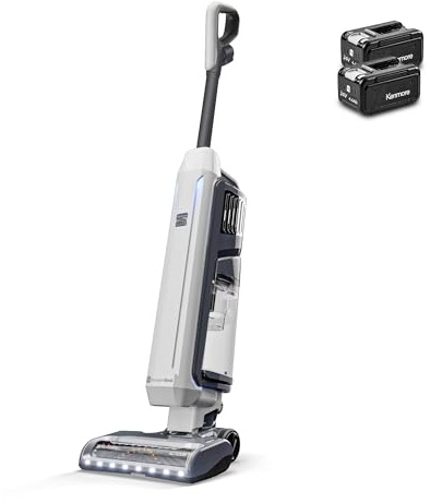 Kenmore CU7005 Litening 24V Cordless Upright Vacuum with Lift-Up & Hair Eliminator Nozzle, Brushless Motor, Up to 80 Mins of Runtime, HEPA Filter & LED Display for Carpets, Hard Floor & Pets, White
