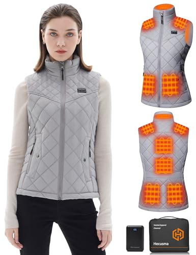 Hecusma Gilet Chauffant Femme avec Batterie incluse 16000mAh 7.4V, Veste Chauffante Femme Conception Sans Lumières, Gilet Chauffant Electrique pour de Plein Air Sports Hiver