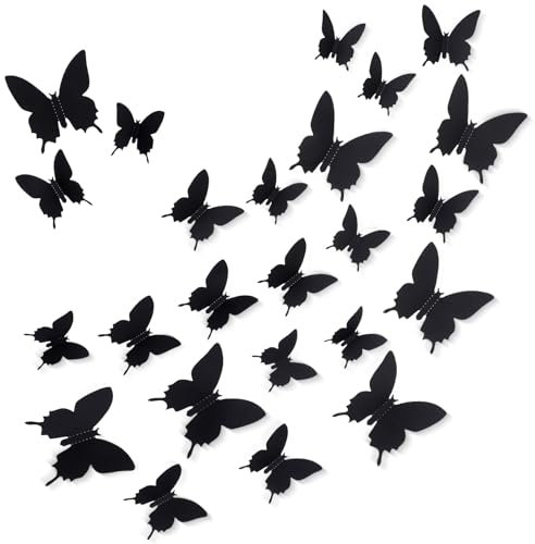 48 Stück Wandtattoo Wohnzimmer, 3D Schmetterlinge Deko Wandaufkleber Schwarz, Wanddeko Butterfly Wandsticker, Balkon Deko Heimdeko