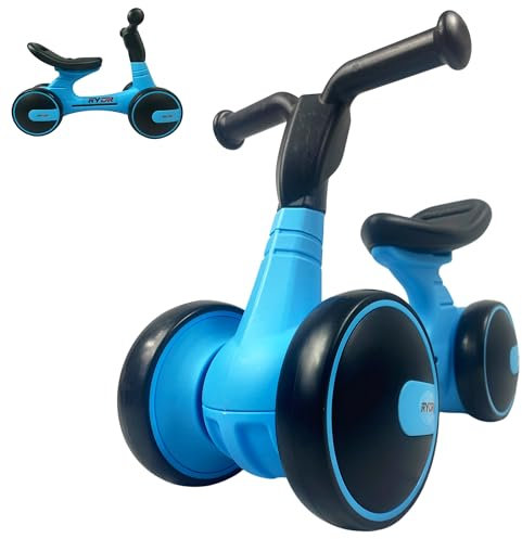 RYDR MINI Baby Balance Bike for 1-2 Year Olds, Futuristic Lightweight Toddler Ride on Toy with 4 Wheels, No Pedals Walker for Indoor & Outdoor Use, 1st Birthday Gift for Boys & Girls (Blue)