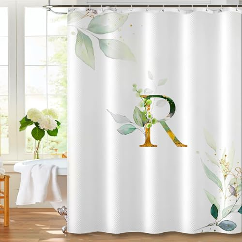 FeinKulturia Cortina de ducha de 180 x 200 cm, diseño de letras gruesas, textiles de poliéster lavable, antimoho, cortina de baño impermeable con 12 anillos de cortina de ducha y dobladillo con peso