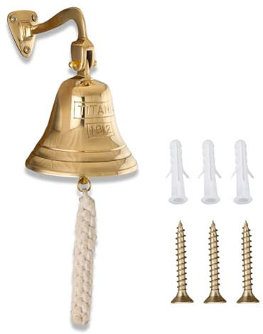 Fenzo Titanic Last Order Bell, Traditional Wall Mounted Hanging Door Ship Brass Bell with Durable Rope, Loud Sound, for Sleigh, Playhouse, Boat, Home Bar Pub (5 Inch)