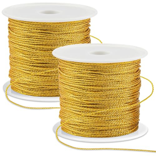 2 Stück Goldene Kordel,Nicht Elastisch Golddraht zum Basteln,25 M Gold Metallic Kordel,Goldfaden zum Hängende Ornamentdekoration Basteln Handwerk Hochzeit Dekorieren oder Verpacken