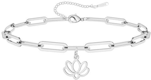 Dreamtimes Lotus Blume Fußkettchen für Frauen Zierlich Strand Fußkettchen Schmuck Edelstahl Verstellbare Fußkette Lotus Schmuck