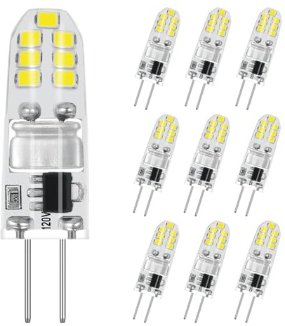 VALUCKY G4 LED Bulb, AC120V G4 Bi-Pin Base Light Bulbs, 130LM Daylight White 6000K, 1.4W Equivalent to 14W Halogen, Flicker Free, Non-Dimmable, for Home Lighting, Under Cabinet, Kitchen Hood, 10 Pack