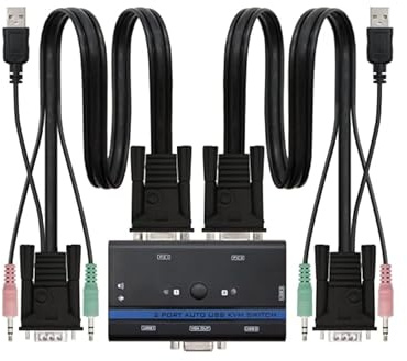 Watio Wave Commutateur kvm - avec 2 ports VGA et USB, permet de contrôler 2 PC à partir d'un seul clavier et moniteur. Idéal pour une gestion efficace des appareils