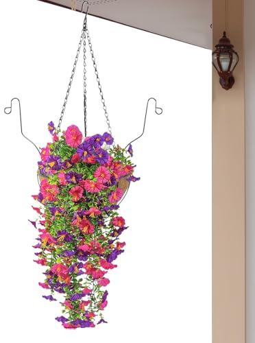 Künstliche Hängeblumen, Pflanzenkorb für den Außenbereich, künstliche Hängepflanzen, Deck-Dekoration im Freien, hängende Kunstblumen-Dekoration für Hof, , Arbeitszimmer, , Hochzeit