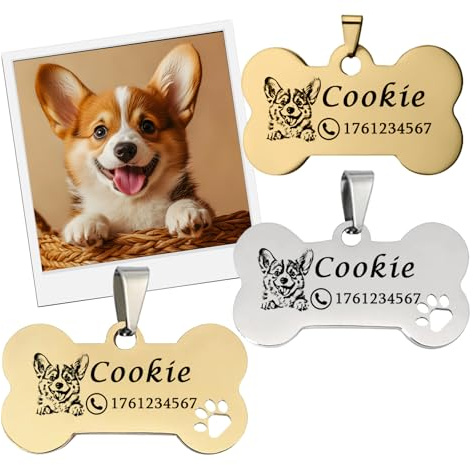 Hundemarke mit Foto Personalisiert, Edelstahl Anhänger mit Gravur für Hunde & Katzen, Beidseitig Gravierbar, Wasserfeste ID Marke, Geschenkbox – Perfekt für Weihnachten