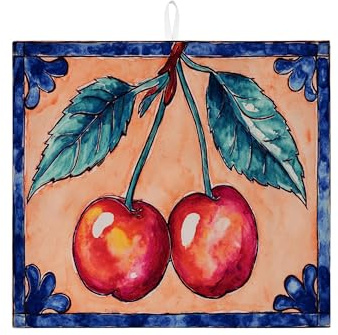 Cherries Dish Drying Mats For Kitchen Counter, Vintage Fruit Absorbent Dish Drainer Rack Mat, Summer Microfiber Drying Pad For Kitchen Counter Coffee Bar Protector 16x18 Inch