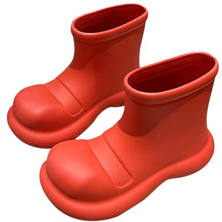 Botas de agua cortas para mujer, botas de lluvia de caña ancha, cómodas y acolchadas, botas de nieve elegantes y lindas con suela de goma antideslizante, botas de jardín impermeables, rojo, 38 EU
