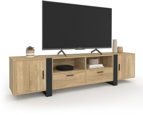 IDMarket Phoenix - Mueble para TV (200 cm, 2 puertas, 2 cajones, madera y negro