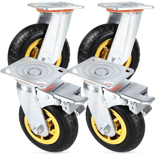 SWAWIS 4 Stück 150mm Schwerlastrollen bis 240 KG pro Rollen Schwerlast | Transportrollen Stoßdämpfung mit für Möbeltransporte und Industrietransporte(2 Lenkrollen + 2 Bremsrollen)