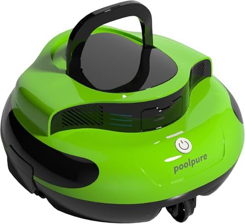 POOLPURE Robot per piscina a batteria 2026: aspirapolvere per piscina senza | autonomia, pulitore automatico per piscine fino a 90 m², IPX8, doppio motore e ruote girevoli rimovibili, verde