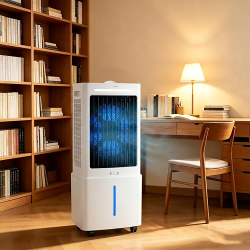 Aire Acondicionado Portátil 12L, 3 en 1 Enfriador de Aire sin Tubo con Control Remoto, 3 Velocidades, Temporizador de 12 Horas, Bolsas de Hielo, para Casa, Garaje, Restaurante y Exteriores