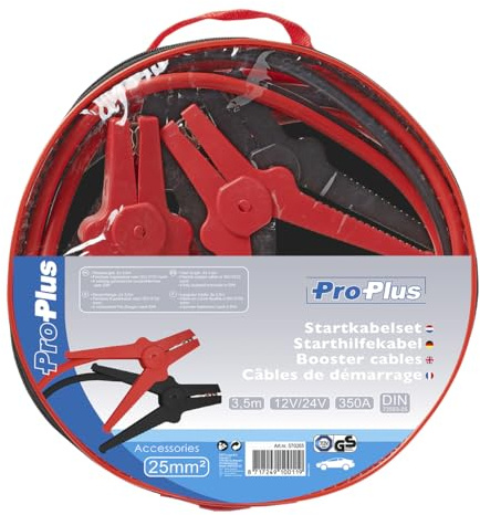 ProPlus Starthilfekabel 25 mm² 2 x 3,5 m – Für Auto und Transporter – Vollisolierte Klemmen, – Rot/Schwarz