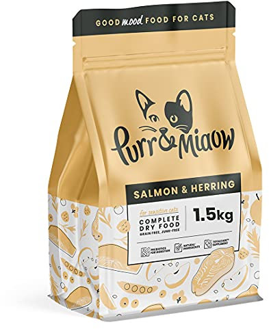 Purr & Miaow - Getreidefreies Alleintrockenfutter für empfindliche Katzen, Lachs & Hering, 1,5 kg