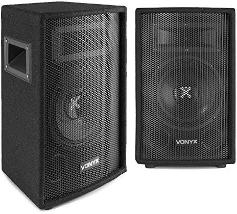 VONYX SL8 8-Inch Passive DJ PA Speaker Pair, 400W 2-Way Full Range, Robust Enclosure, 8 Ohm Unpowered Loudspeakers, 1/4 Jack & Spring Connections, Tripod Mountable, for Small Venues, Bands, DJs
